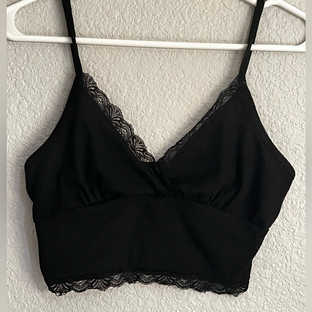 A set of 2 Black Lace Trim Tank top one with tie front one without